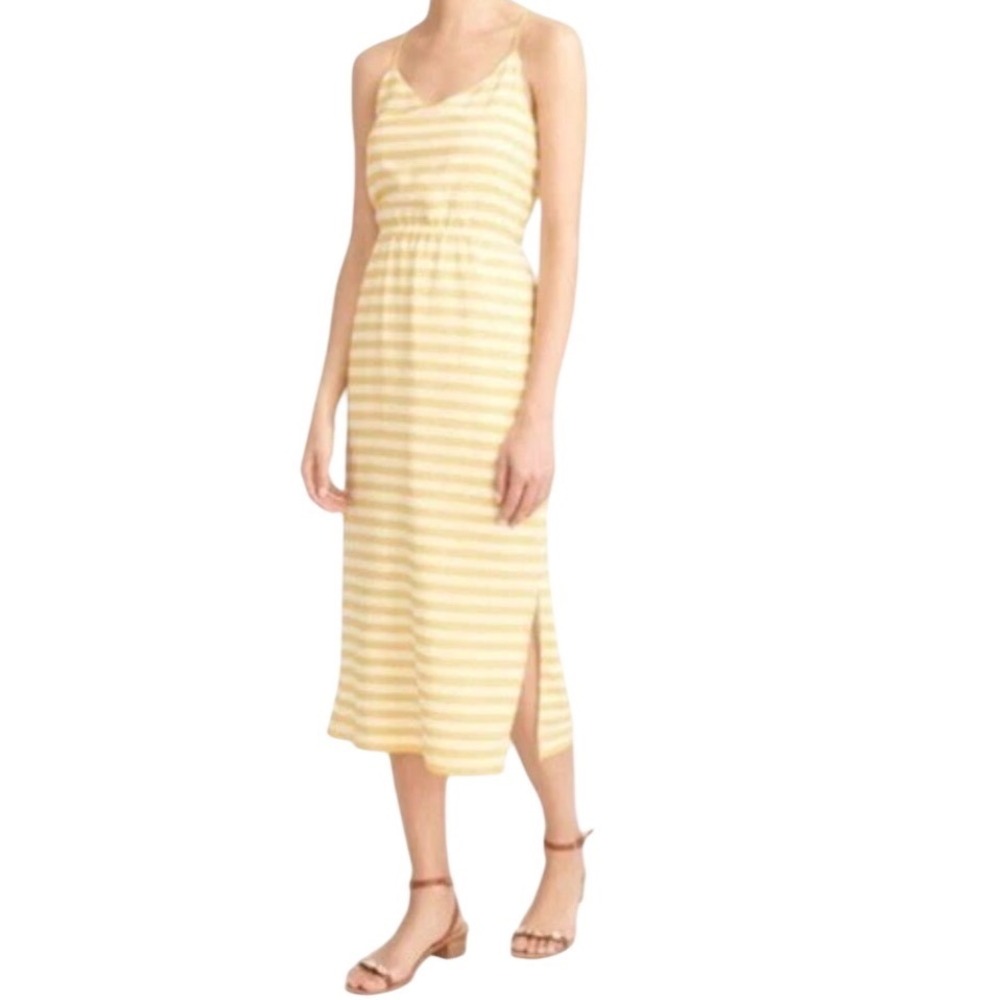J.Crew Women's Yellow White Striped Silk Midi Dress Sundress Size‎ 10 Vacation